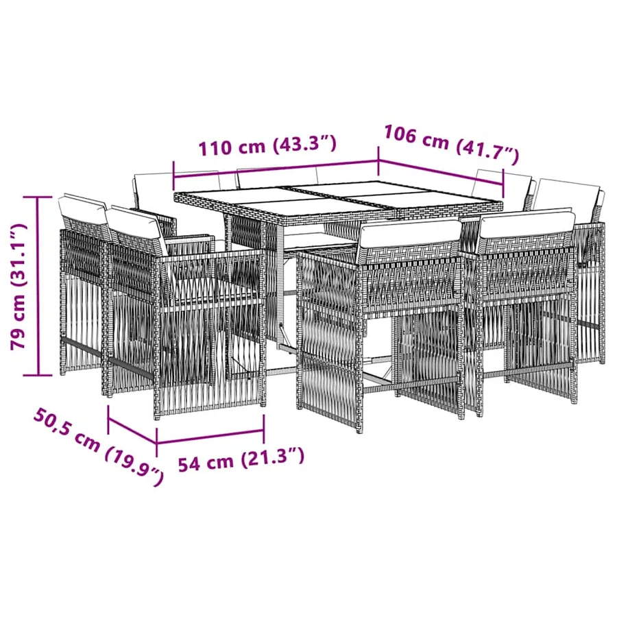 Ensemble à manger de jardin et coussins 9 pcs mélange beige - 5