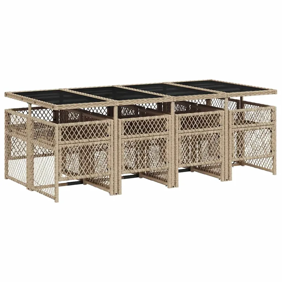 Ensemble à manger de jardin et coussins 9 pcs beige Poly rotin - 5