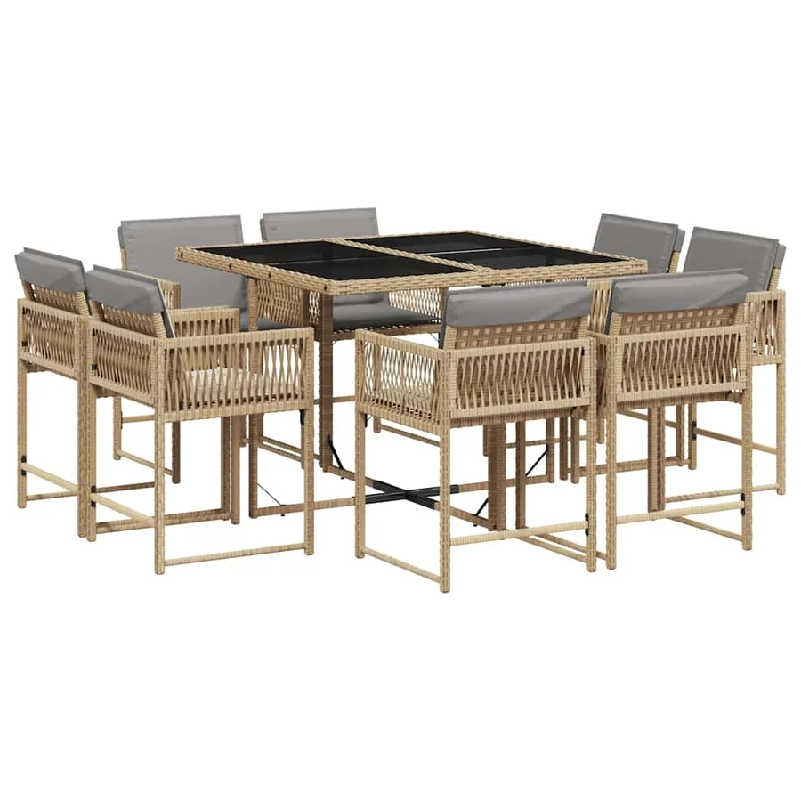 Ensemble à manger de jardin et coussins 9 pcs mélange beige - 2