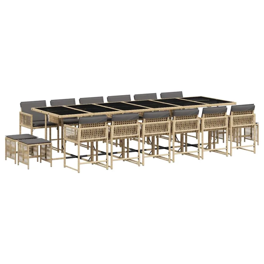 Ensemble à manger de jardin et coussins 17 pcs mélange beige - 2