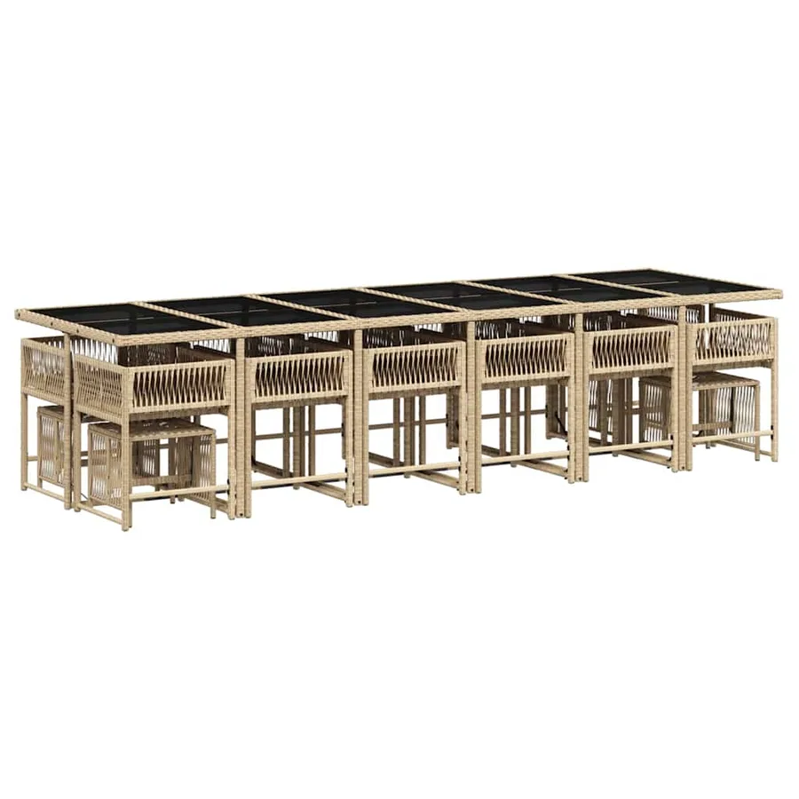 Ensemble à manger de jardin et coussins 17 pcs mélange beige - 3