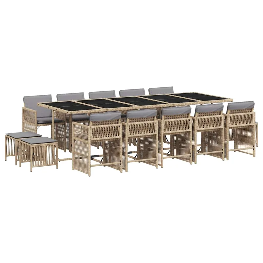 Ensemble à manger de jardin et coussins 15 pcs mélange beige - 2