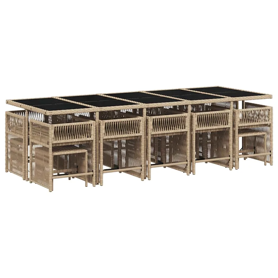 Ensemble à manger de jardin et coussins 15 pcs mélange beige - 3