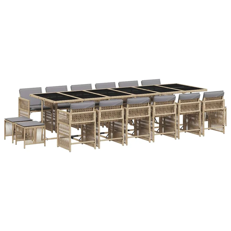 Ensemble à manger de jardin et coussins 17 pcs mélange beige - 2