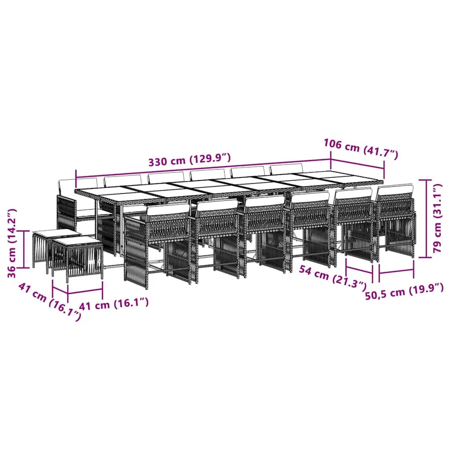 Ensemble à manger de jardin et coussins 17 pcs mélange beige - 6