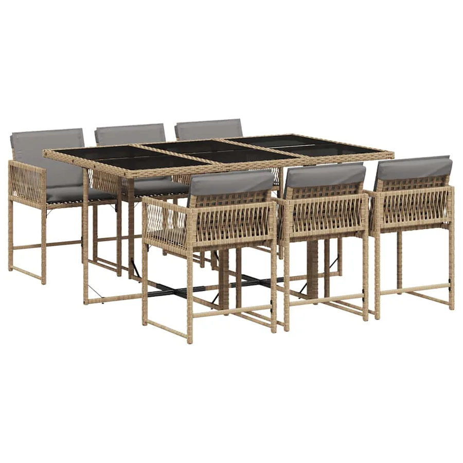Ensemble à manger de jardin coussins 7 pcs mélange beige rotin - 2