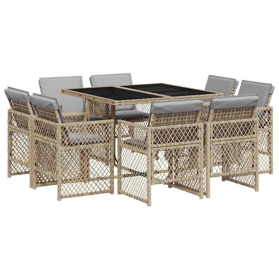 Ensemble à manger de jardin et coussins 9 pcs mélange beige - 2