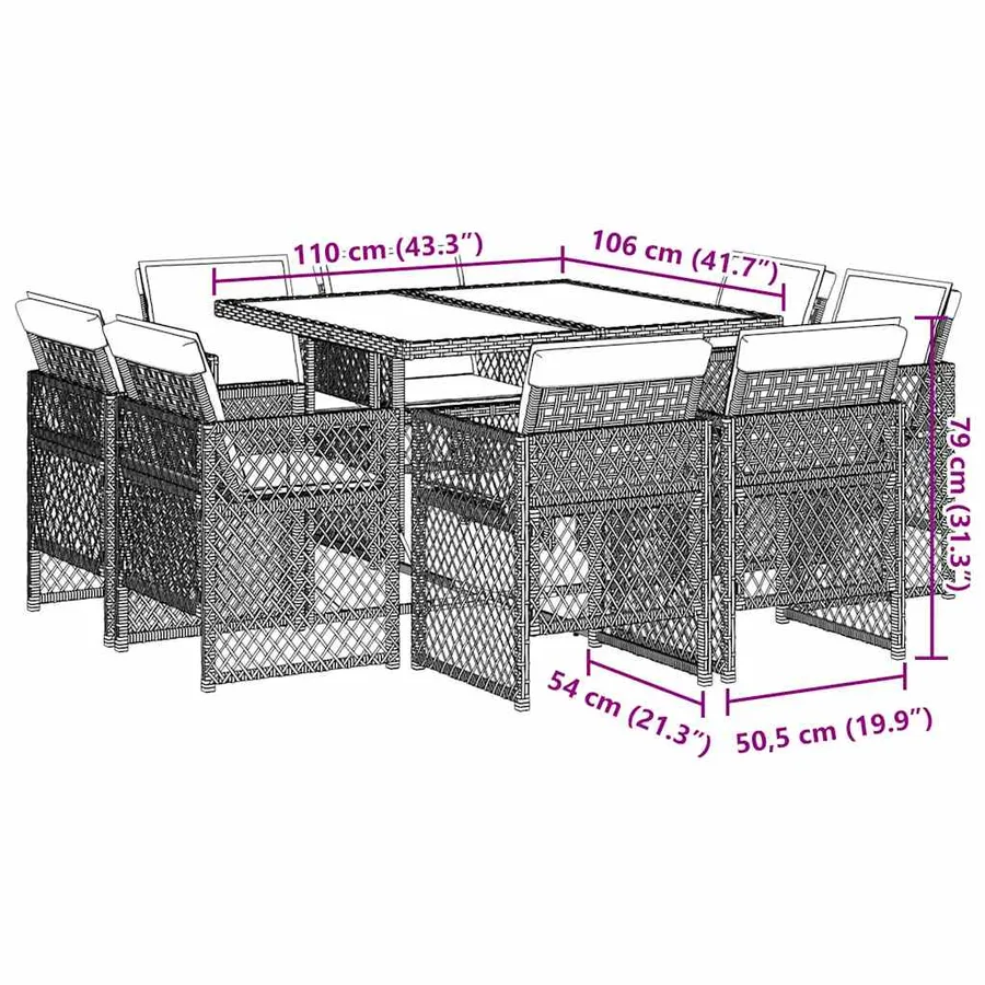 Ensemble à manger de jardin et coussins 9 pcs mélange beige - 8
