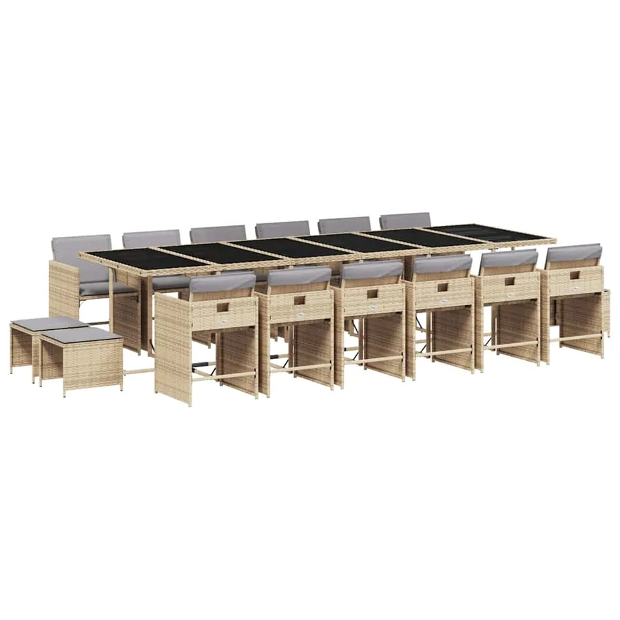 Ensemble à manger de jardin et coussins 17 pcs mélange beige - 2