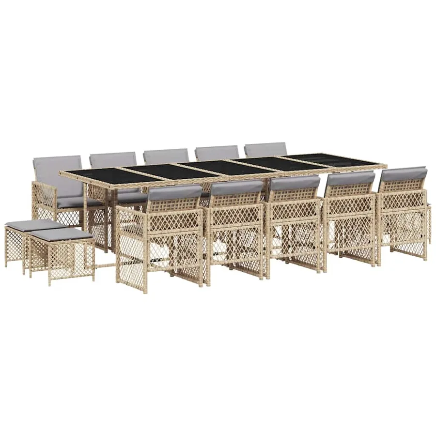 Ensemble à manger de jardin et coussins 15 pcs beige - 2