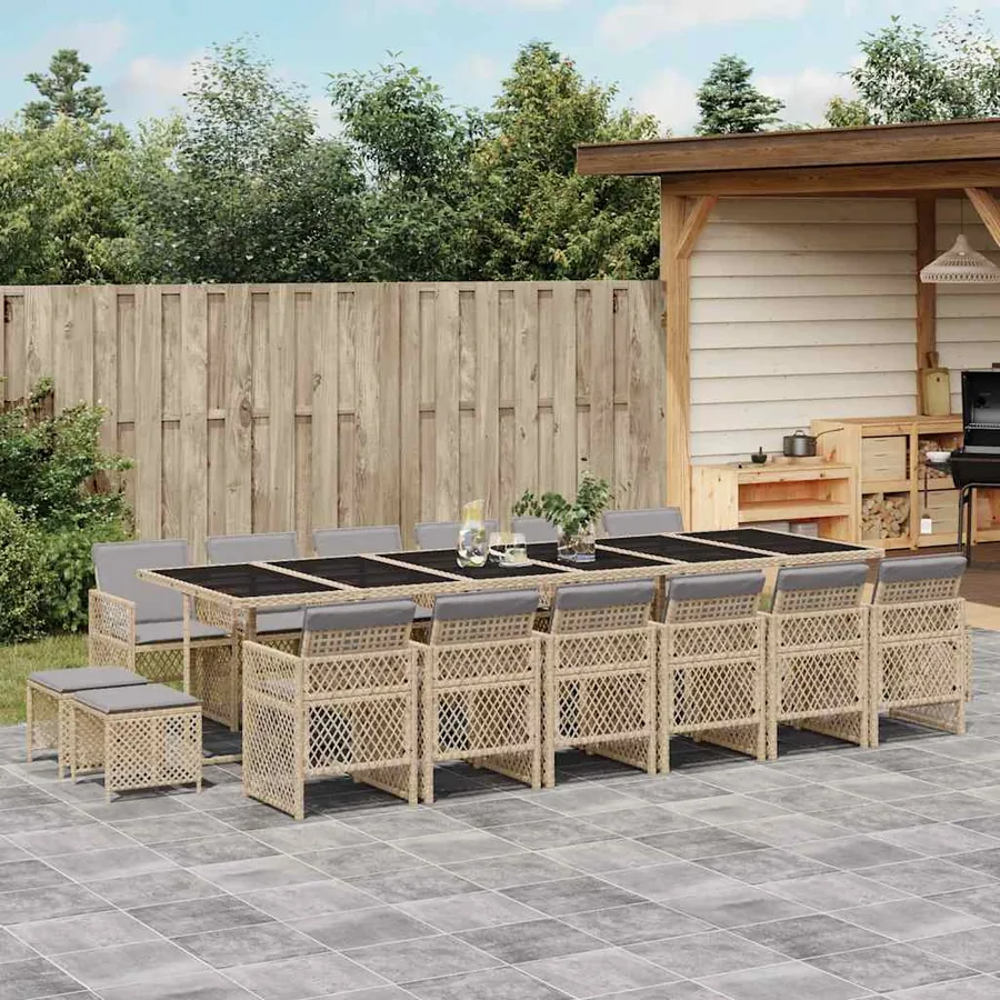 Ensemble à manger de jardin et coussins 17 pcs beige