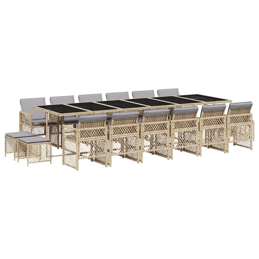 Ensemble à manger de jardin et coussins 17 pcs beige - 2