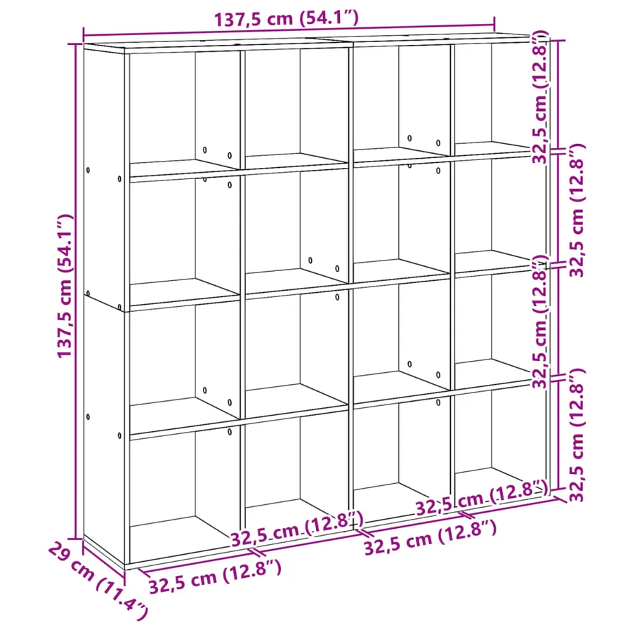 Bibliothèque chêne fumé 137,5x29x137,5 cm bois d'ingénierie - 10