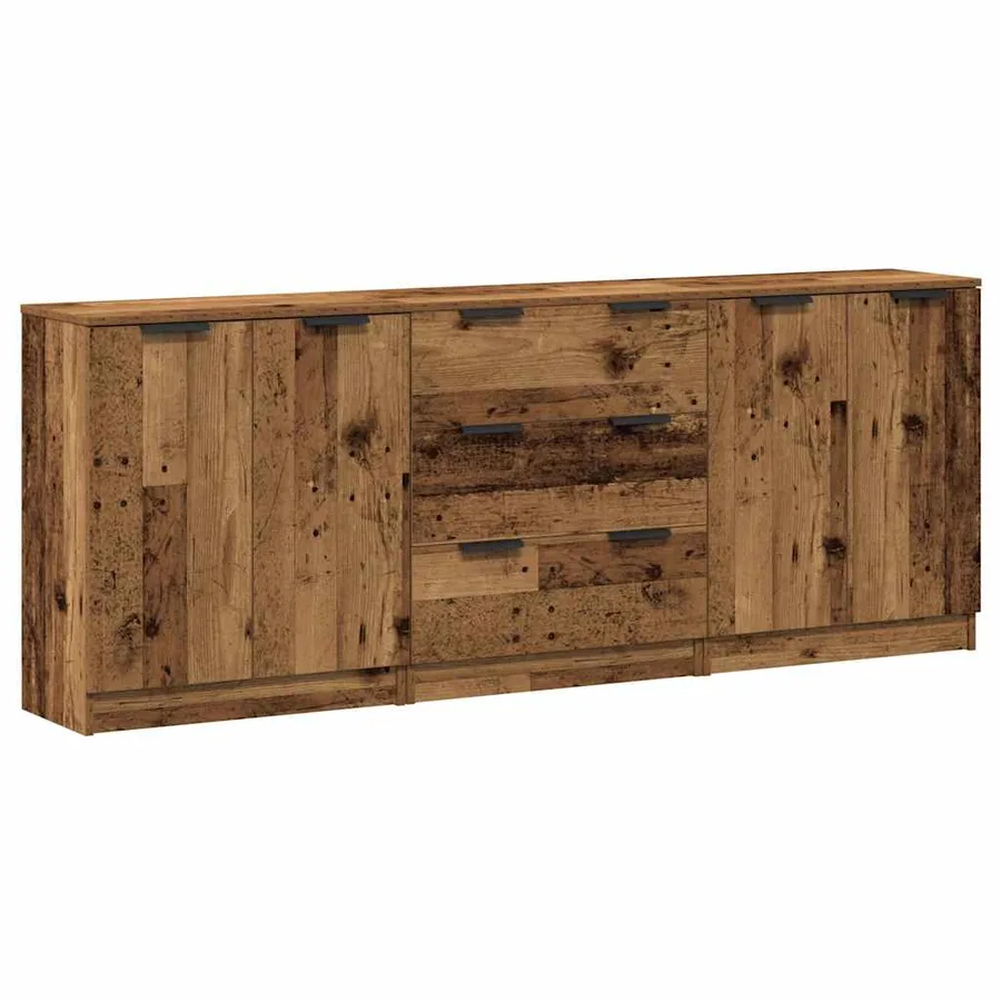 Buffets 3 pcs vieux bois 60x30x70 cm bois d'ingénierie - 2