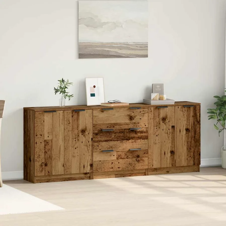 Buffets 3 pcs vieux bois 60x30x70 cm bois d'ingénierie - 3