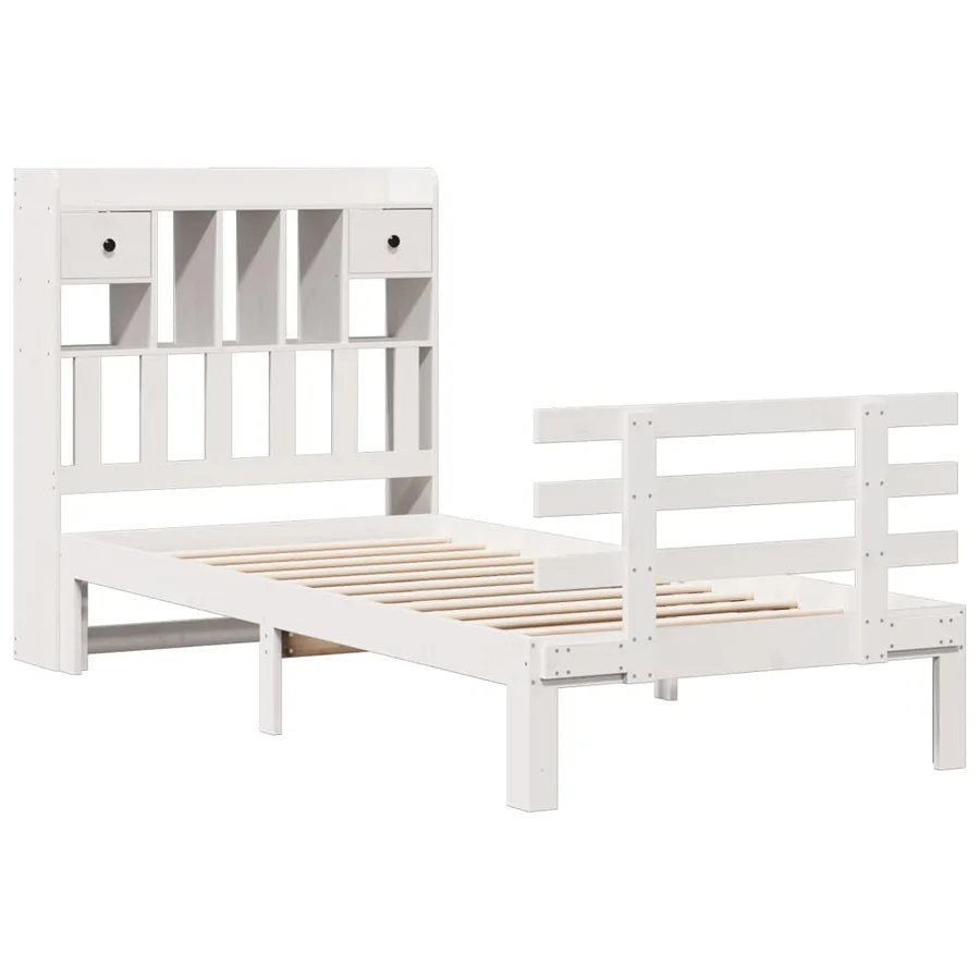 Lit bibliothèque sans matelas blanc 90x200cm bois de pin massif - 3