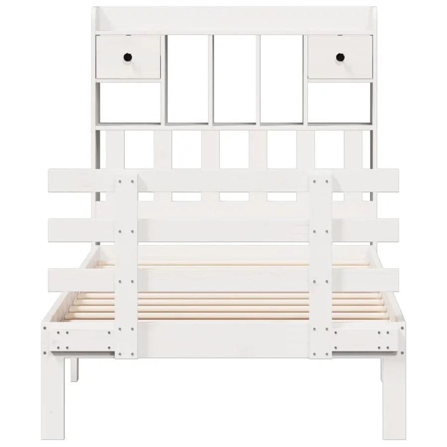 Lit bibliothèque sans matelas blanc 90x200cm bois de pin massif - 4