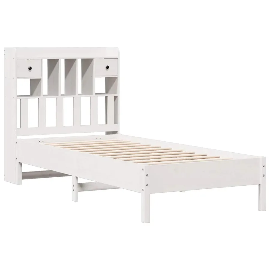 Lit bibliothèque sans matelas blanc 90x200cm bois de pin massif - 3
