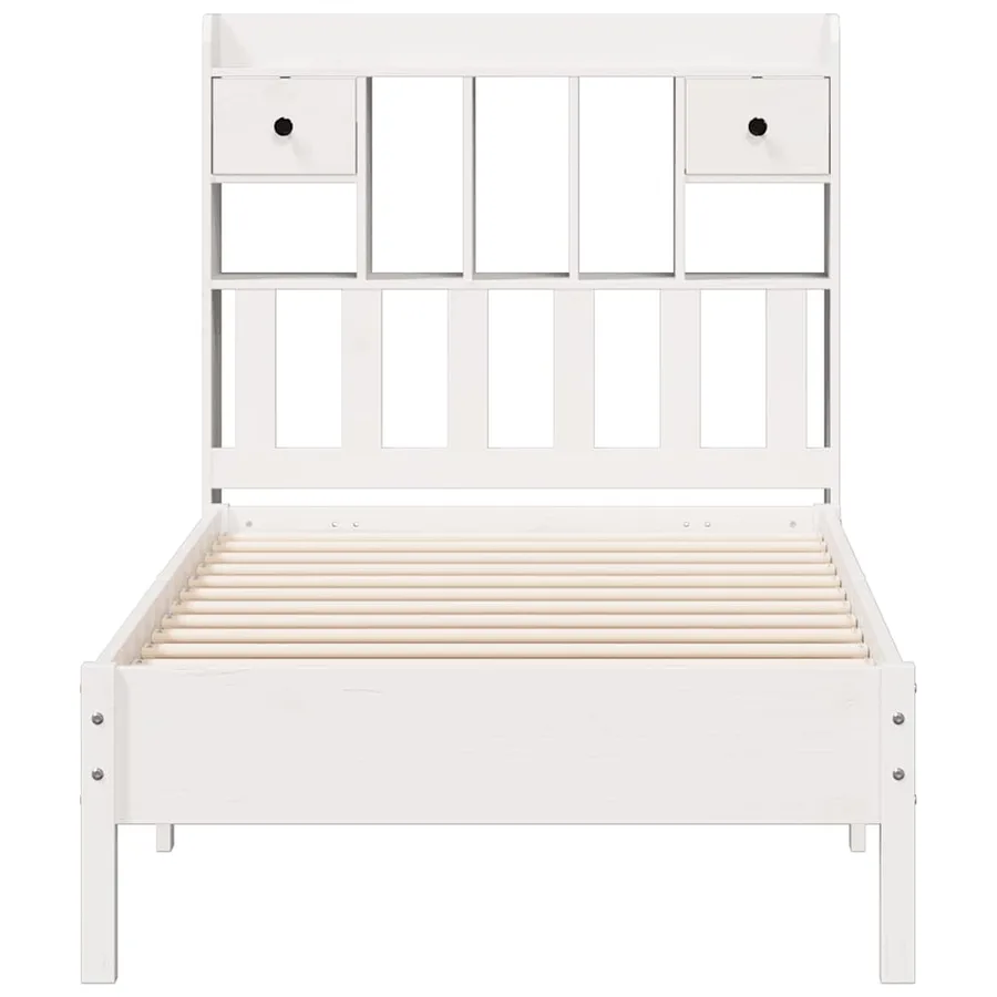 Lit bibliothèque sans matelas blanc 90x200cm bois de pin massif - 4