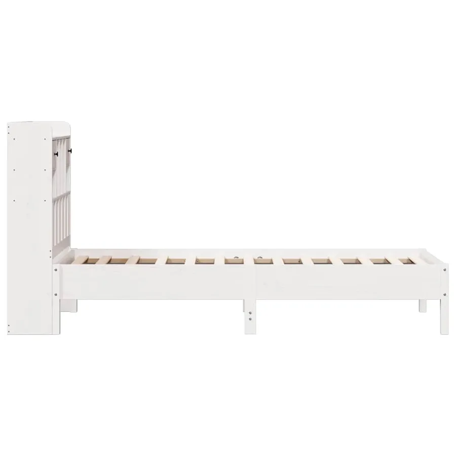 Lit bibliothèque sans matelas blanc 90x200cm bois de pin massif - 5