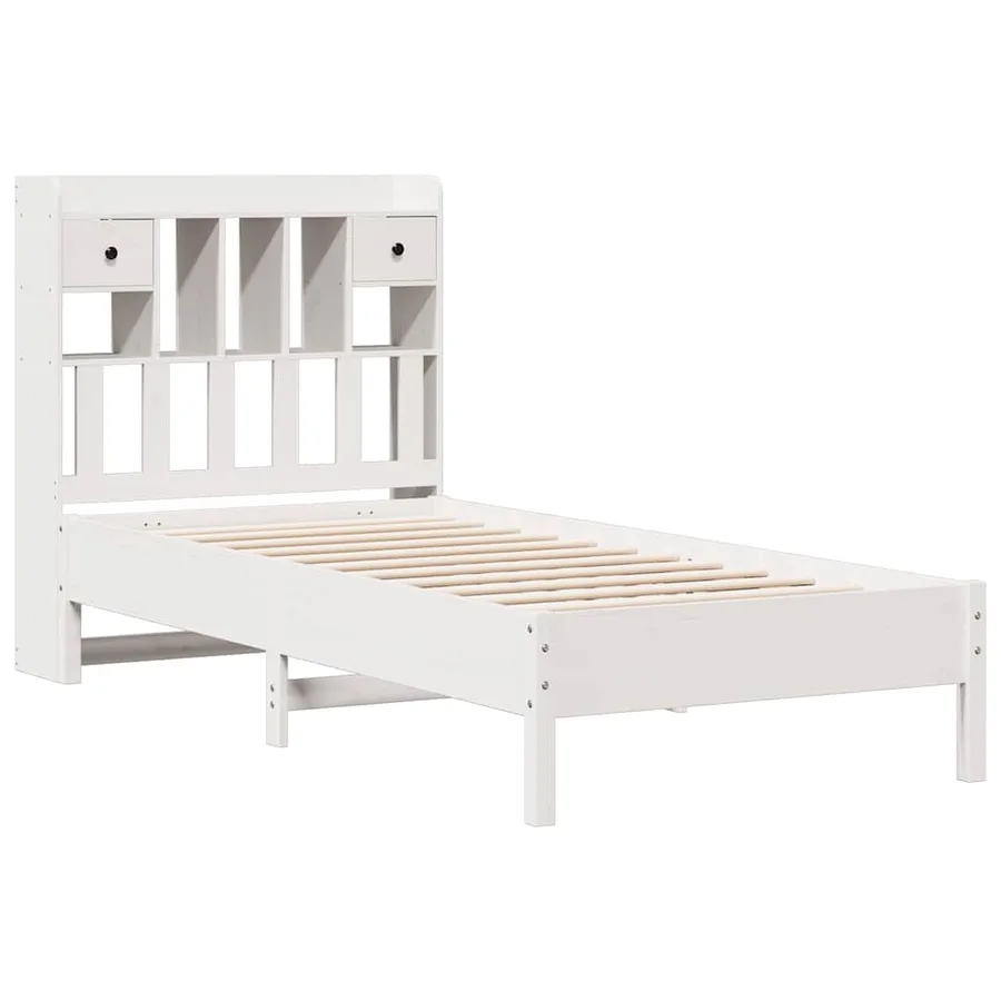 Lit bibliothèque sans matelas blanc 90x190cm bois de pin massif - 3