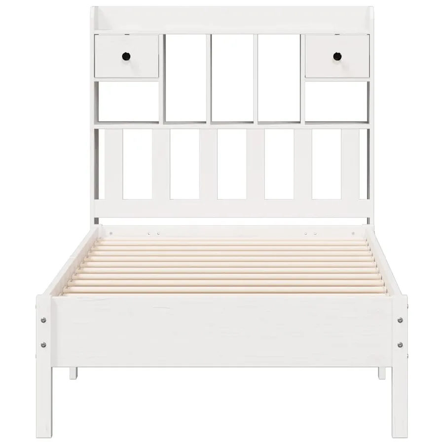 Lit bibliothèque sans matelas blanc 90x190cm bois de pin massif - 4