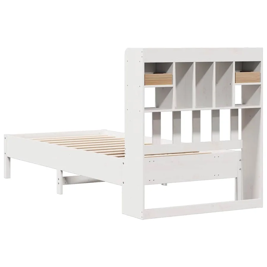 Lit bibliothèque sans matelas blanc 90x190cm bois de pin massif - 6