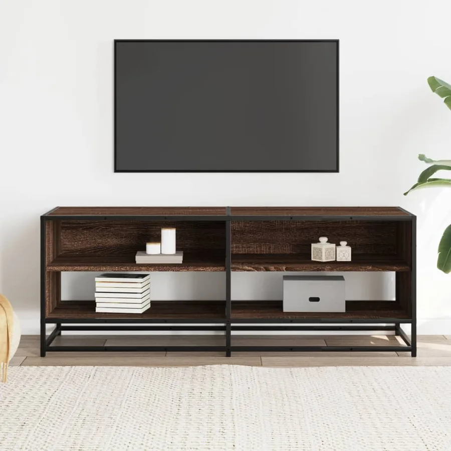 Meuble TV chêne marron 120,5x40x46cm bois d'ingénierie et métal - 3