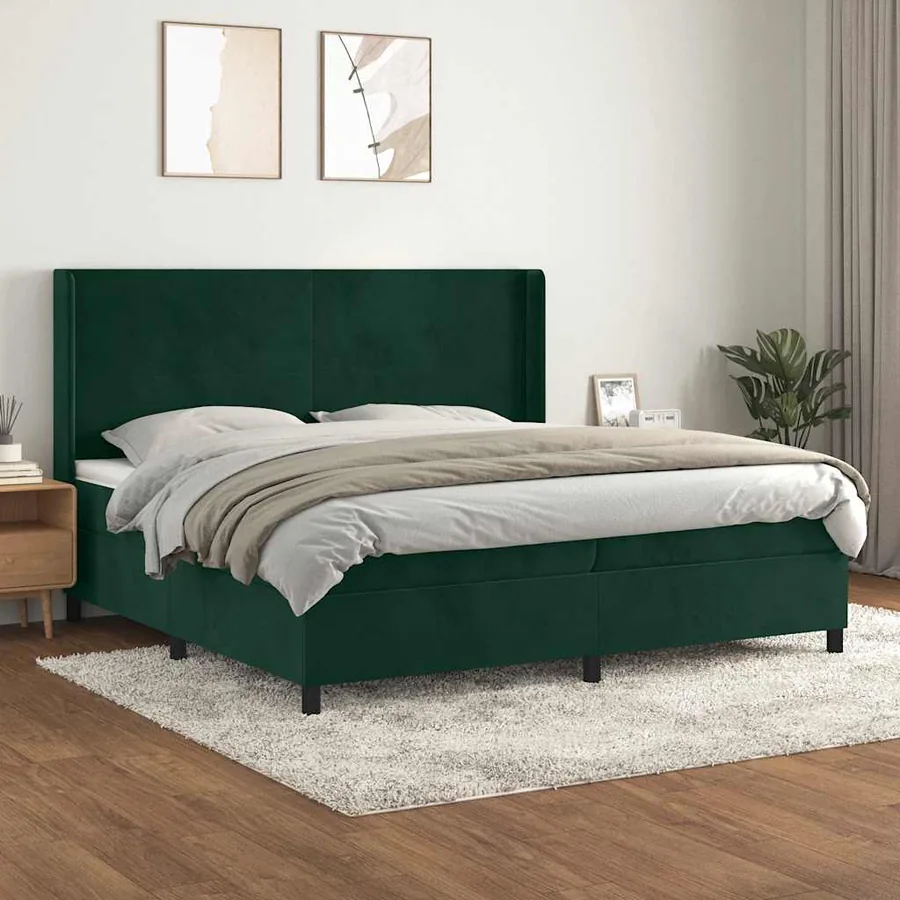 Sommier à lattes de lit et matelas Vert foncé 200x200cm Velours