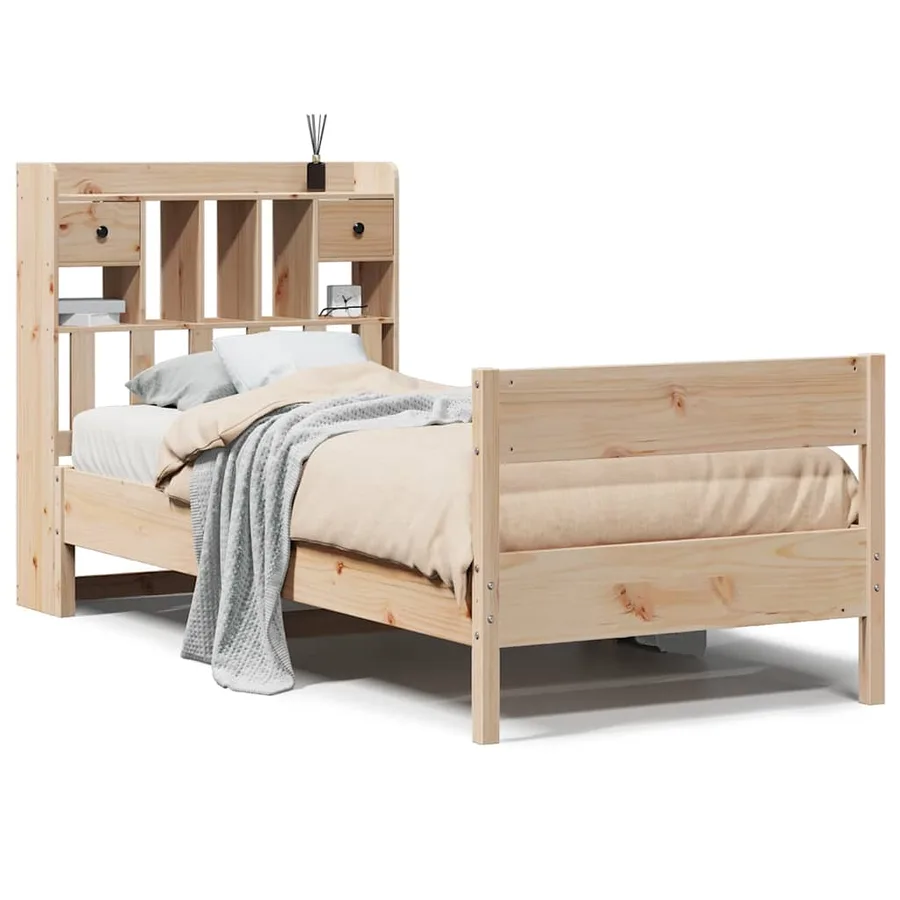 Lit bibliothèque sans matelas 90x190 cm bois de pin massif - 2
