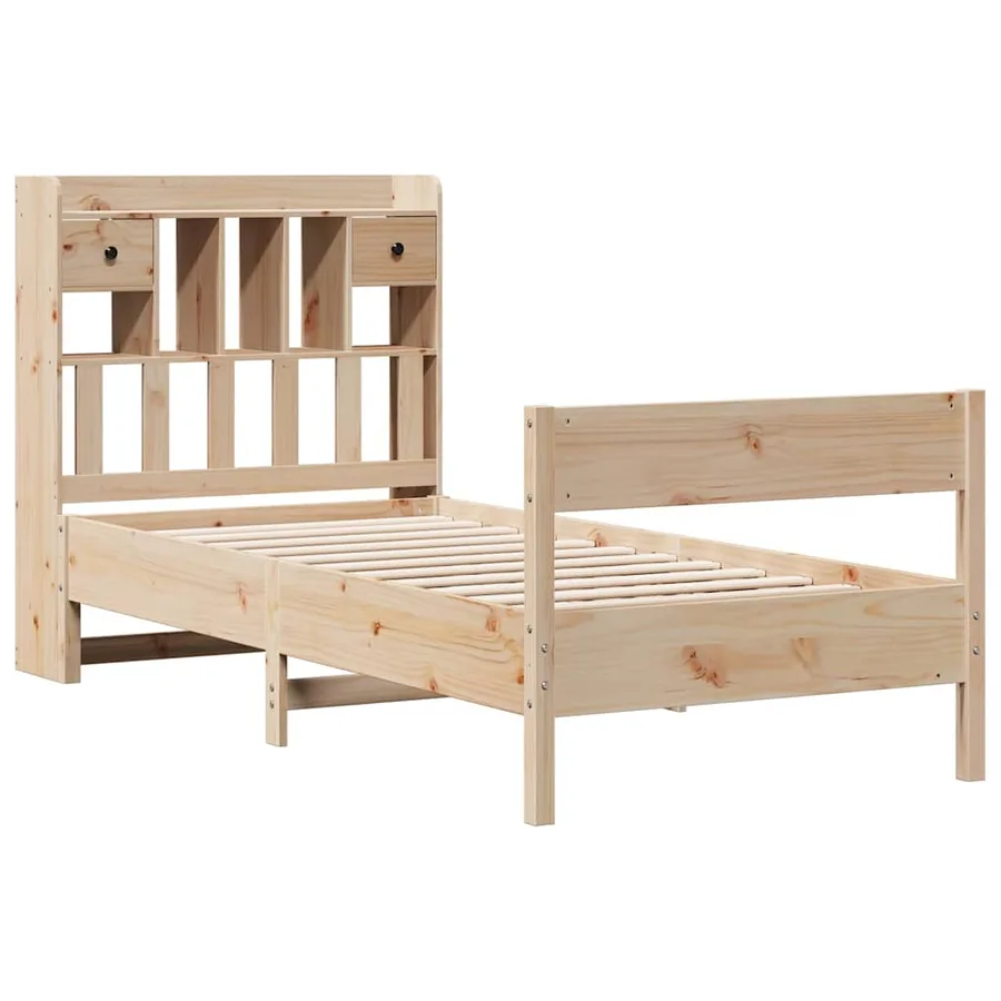 Lit bibliothèque sans matelas 90x190 cm bois de pin massif - 3