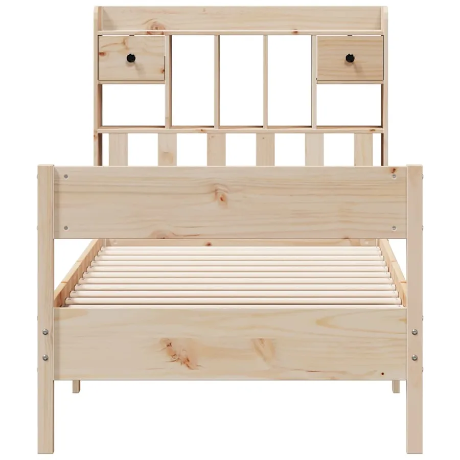Lit bibliothèque sans matelas 90x190 cm bois de pin massif - 4