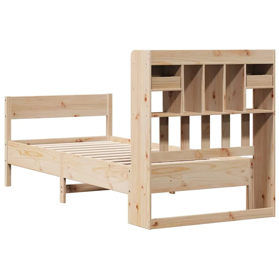 Lit bibliothèque sans matelas 90x190 cm bois de pin massif - 6