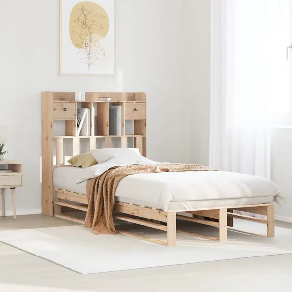 Lit bibliothèque sans matelas 90x190 cm bois de pin massif