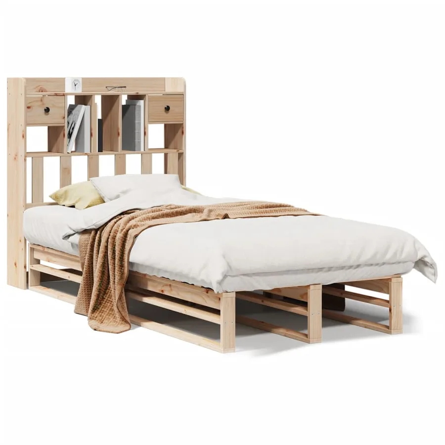 Lit bibliothèque sans matelas 90x190 cm bois de pin massif - 2