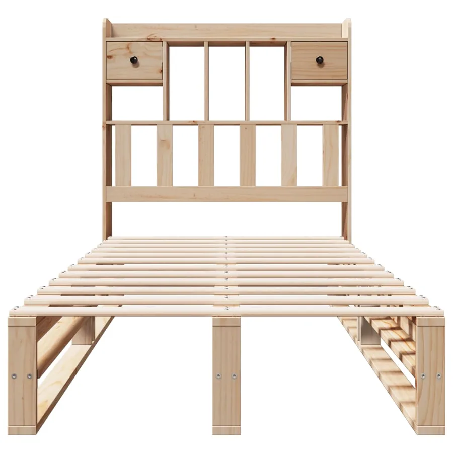 Lit bibliothèque sans matelas 90x190 cm bois de pin massif - 4