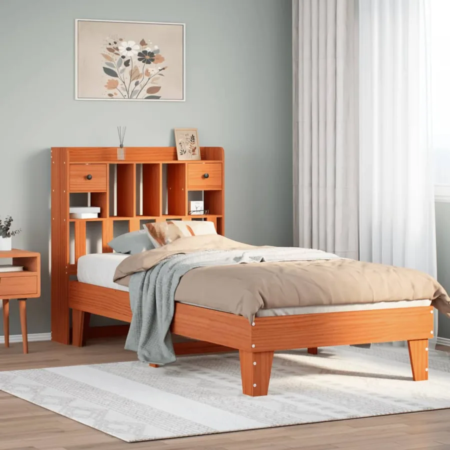 Cadre de lit sans matelas cire marron 75x190 cm bois pin massif