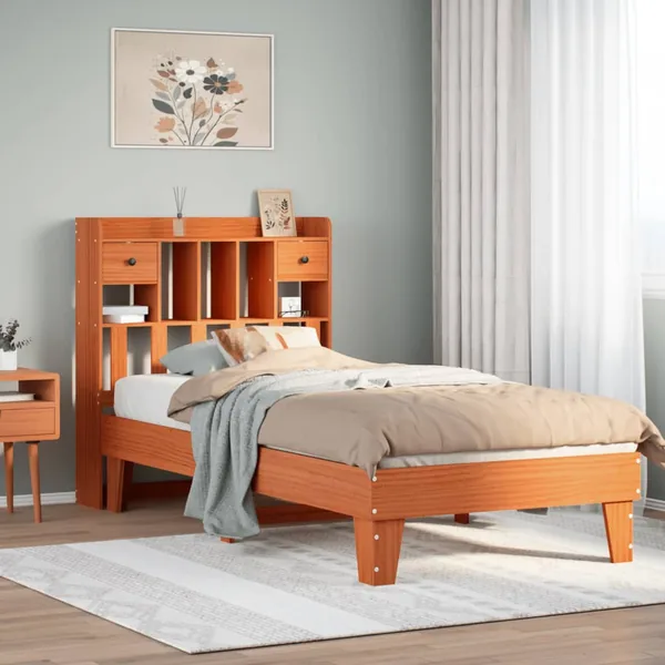 Cadre de lit sans matelas cire marron 75x190 cm bois pin massif