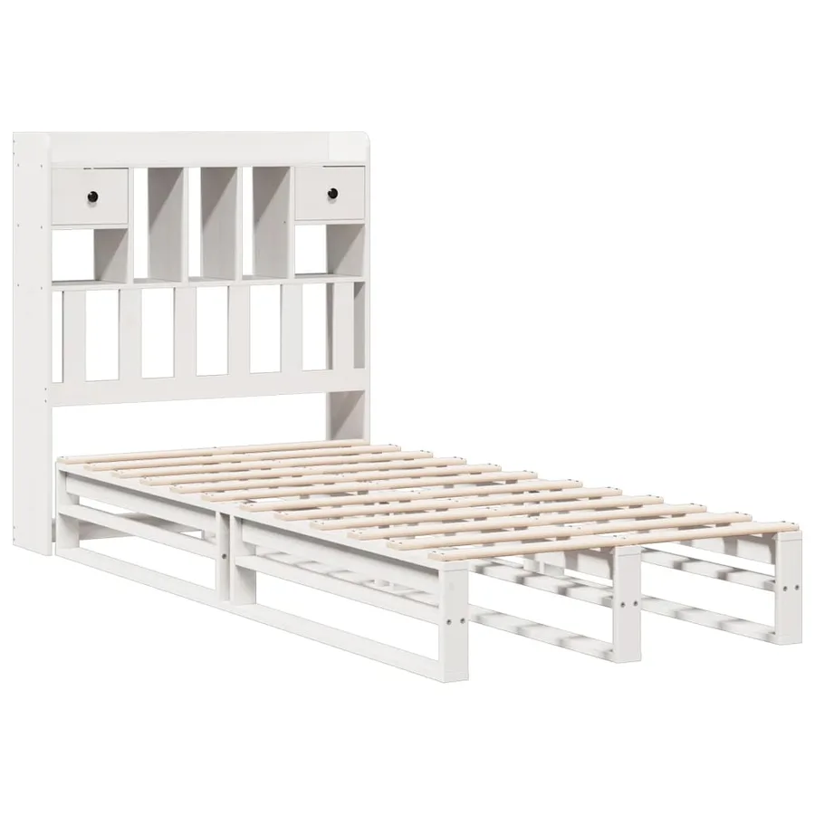 Lit bibliothèque sans matelas blanc 75x190cm bois de pin massif - 3