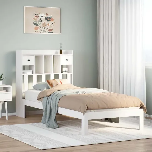 Lit bibliothèque sans matelas blanc 75x190cm bois de pin massif