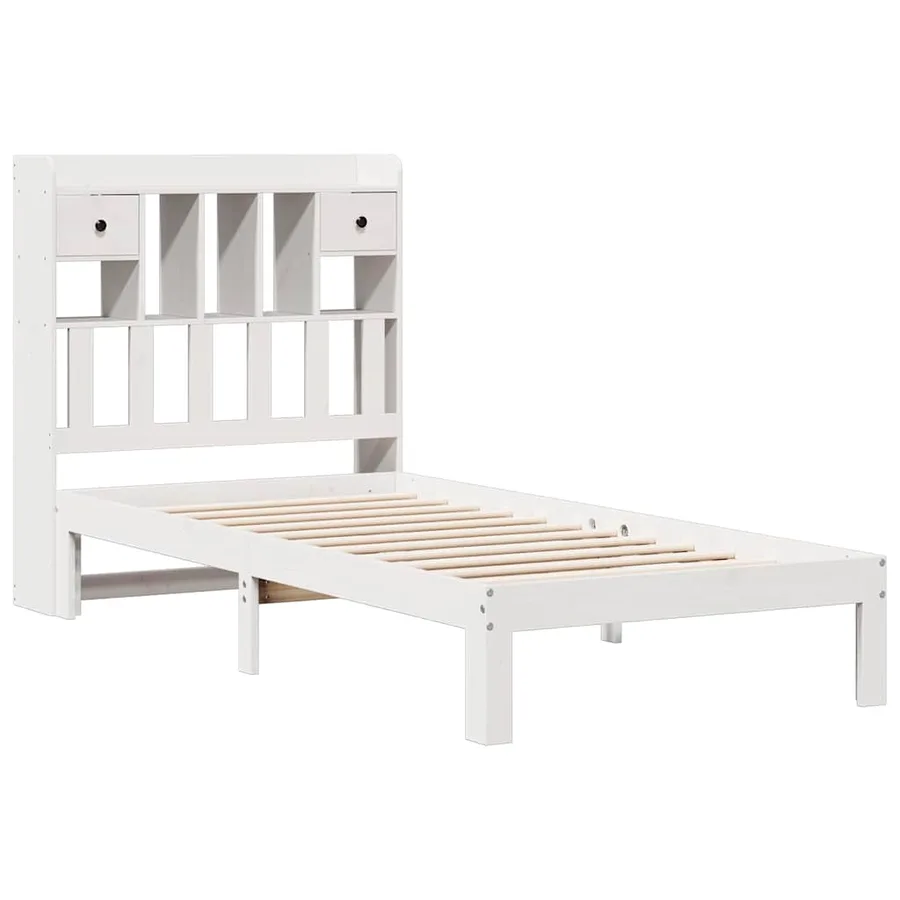 Lit bibliothèque sans matelas blanc 75x190cm bois de pin massif - 3