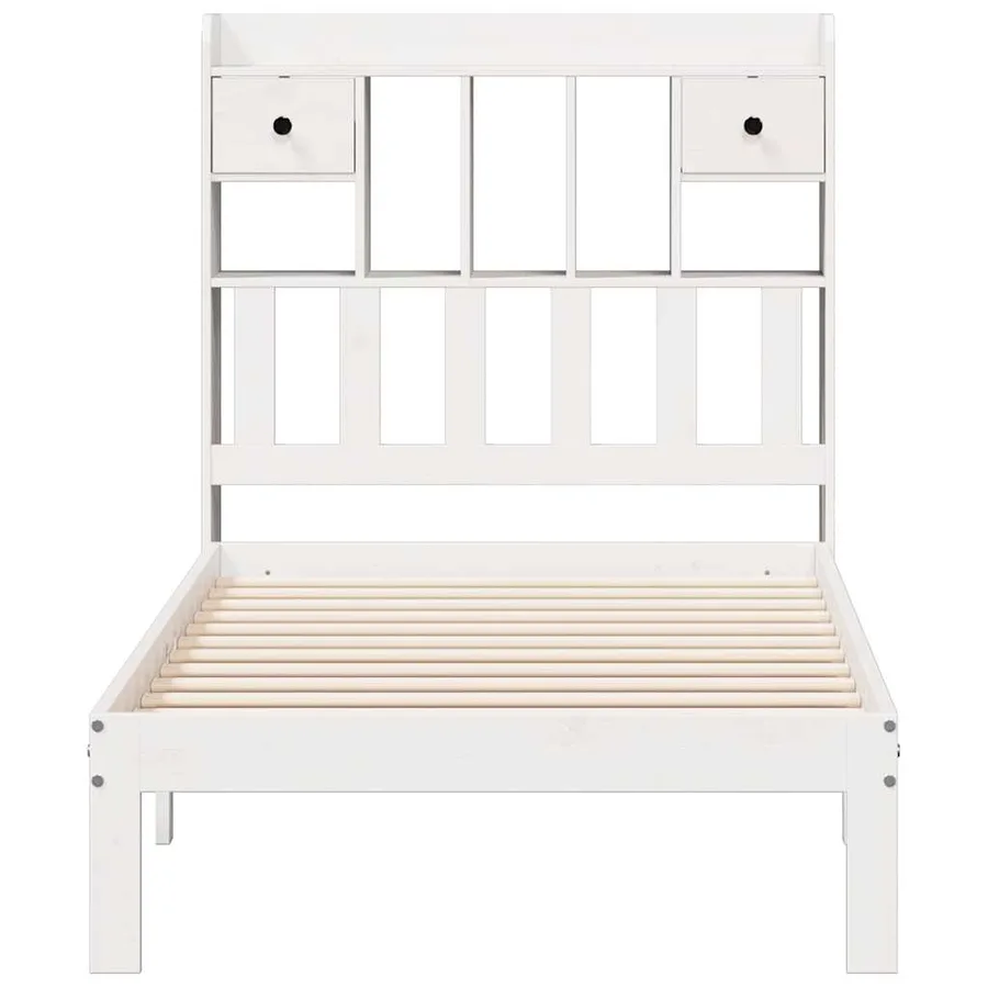 Lit bibliothèque sans matelas blanc 75x190cm bois de pin massif - 4