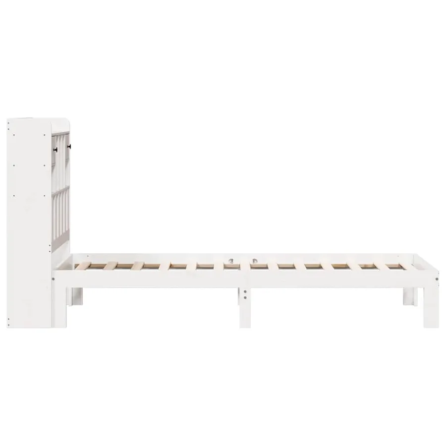 Lit bibliothèque sans matelas blanc 75x190cm bois de pin massif - 5