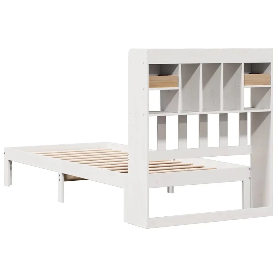 Lit bibliothèque sans matelas blanc 75x190cm bois de pin massif - 6
