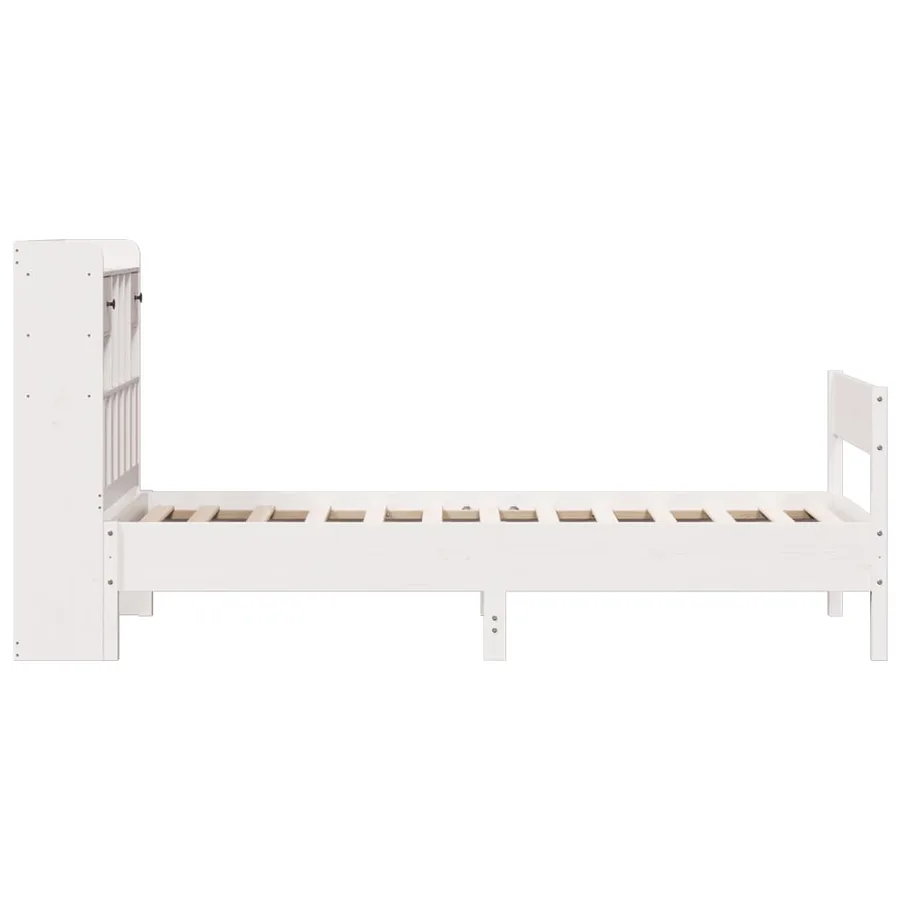 Lit bibliothèque sans matelas blanc 75x190cm bois de pin massif - 5
