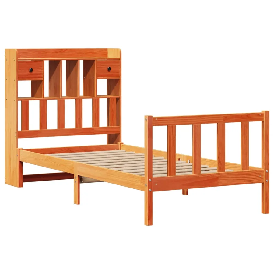 Lit bibliothèque sans matelas cire marron 100x200 cm pin massif - 3