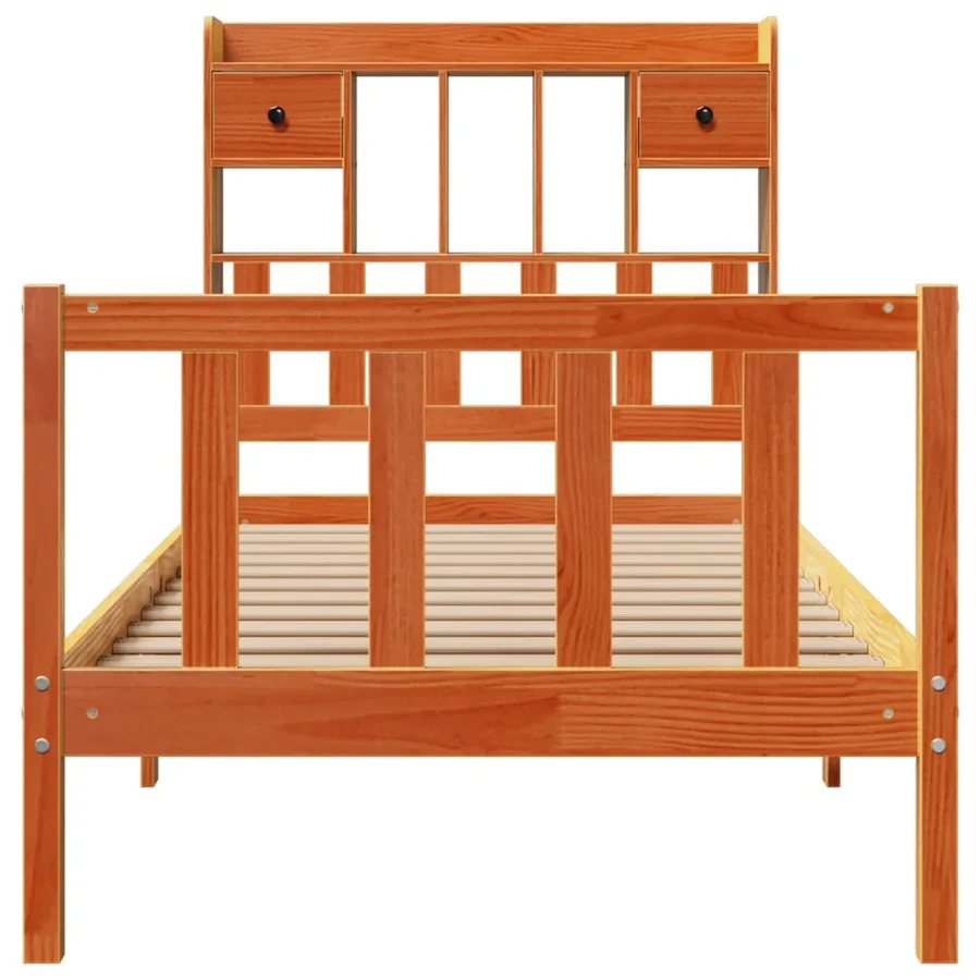 Lit bibliothèque sans matelas cire marron 100x200 cm pin massif - 4
