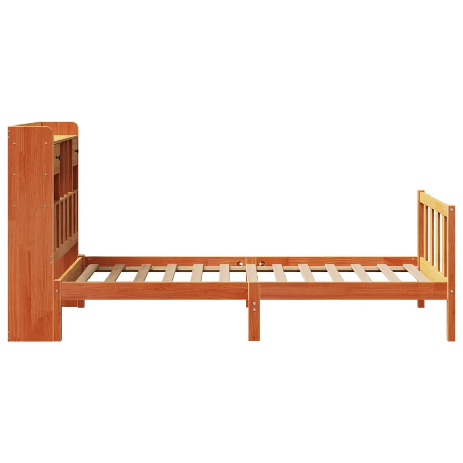 Lit bibliothèque sans matelas cire marron 100x200 cm pin massif - 7