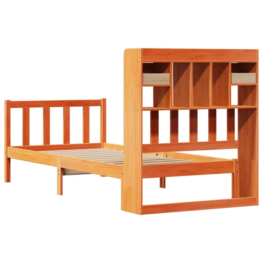 Lit bibliothèque sans matelas cire marron 100x200 cm pin massif - 8