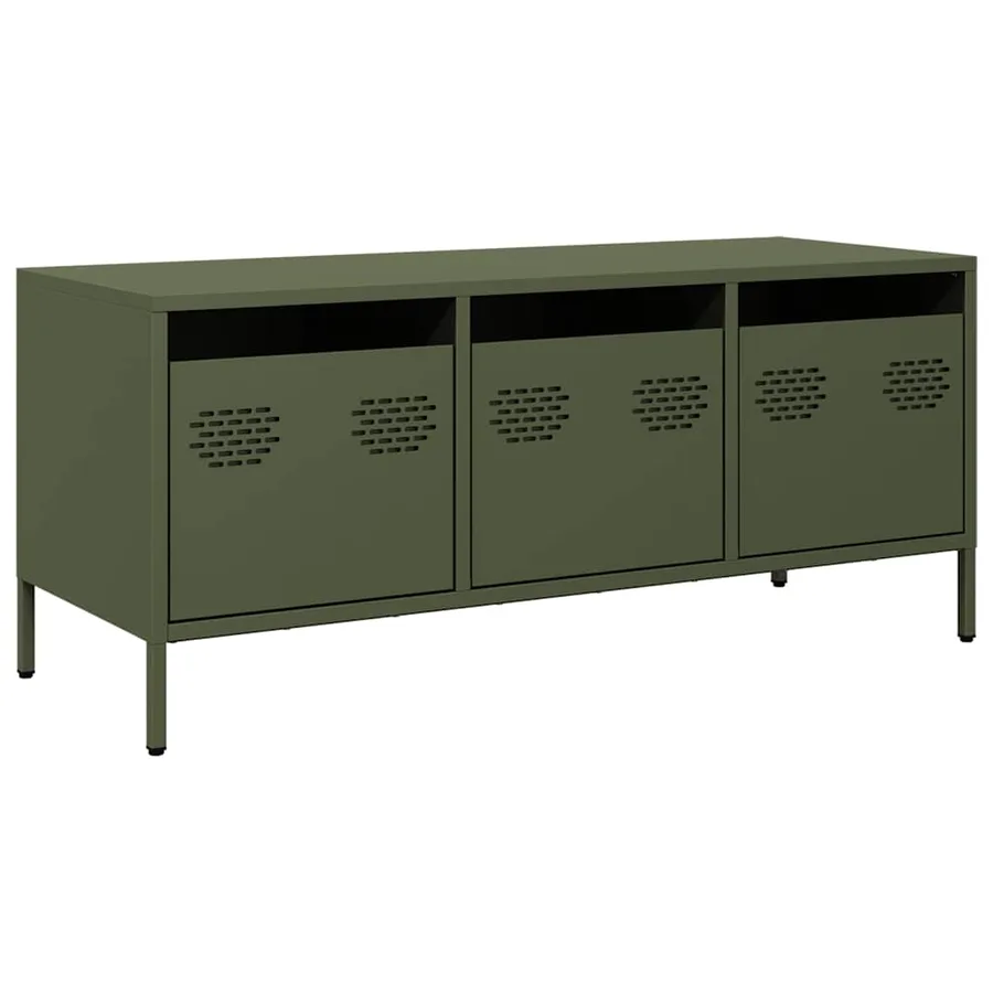 Meuble TV vert olive 101,5x39x43,5 cm acier laminé à froid - 2